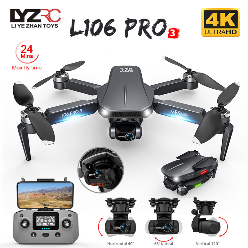 Drone Gimbal 3 Axis - ドローンL106pro 3,4K 5g,wifi,fpv,折りたたみ式GPS,rcクワッドコプター,プロのブラシレス,ヘリコプター,おもちゃ